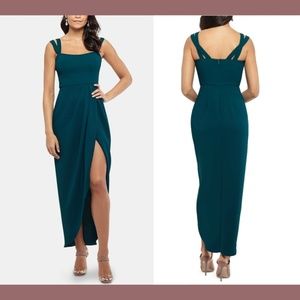 NWD XSCAPE‎ [ Petite 4P ] Double Strap High Slit Gown in Emerald